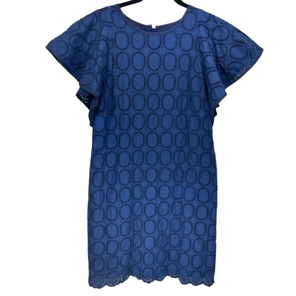 J. Crew Navy Blue Flutter‎ Sleeve Eyelet Dress 4